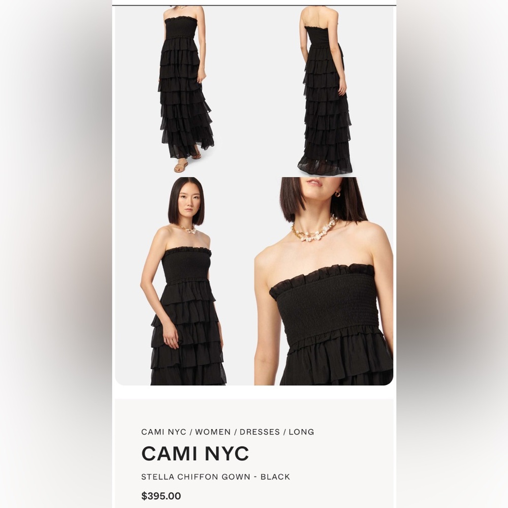 Cami NYC Stella chiffon Elegant Black Strapless Dress